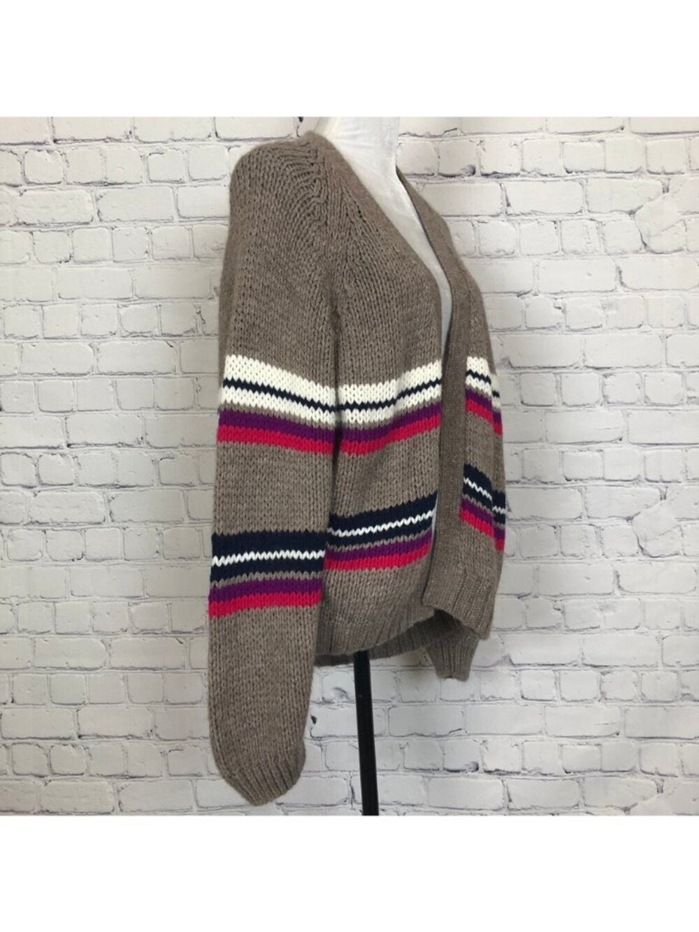 Xirena Lander Cardigan Sweater Size M Alpaca Blend Brown Stripe - Picture 2 of 8